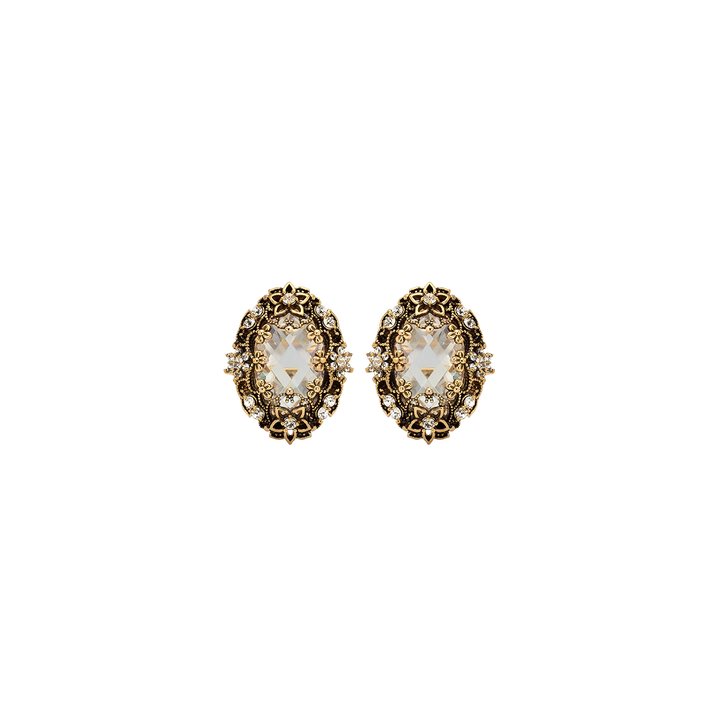 18K Gold Plated Drop Oval Earring with Clear Crystal - Heritage - 3