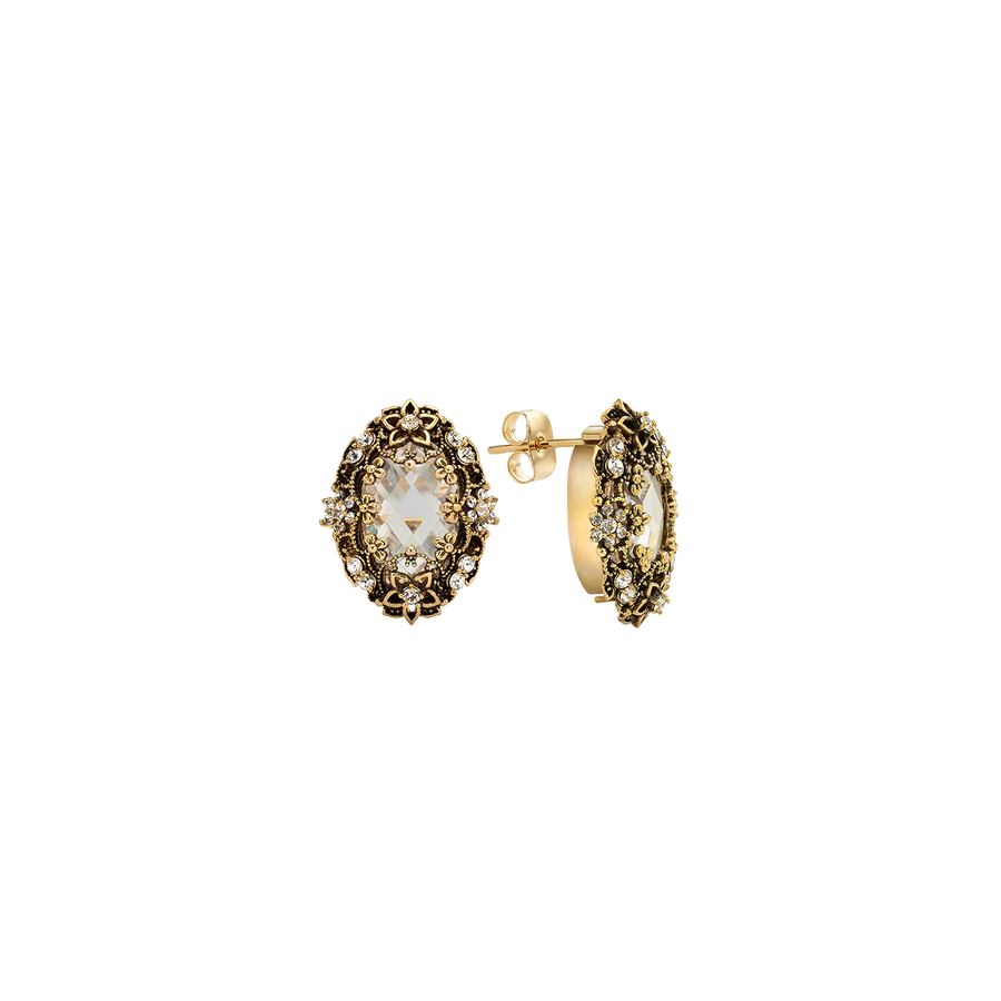 18K Gold Plated Drop Oval Earring with Clear Crystal - Heritage