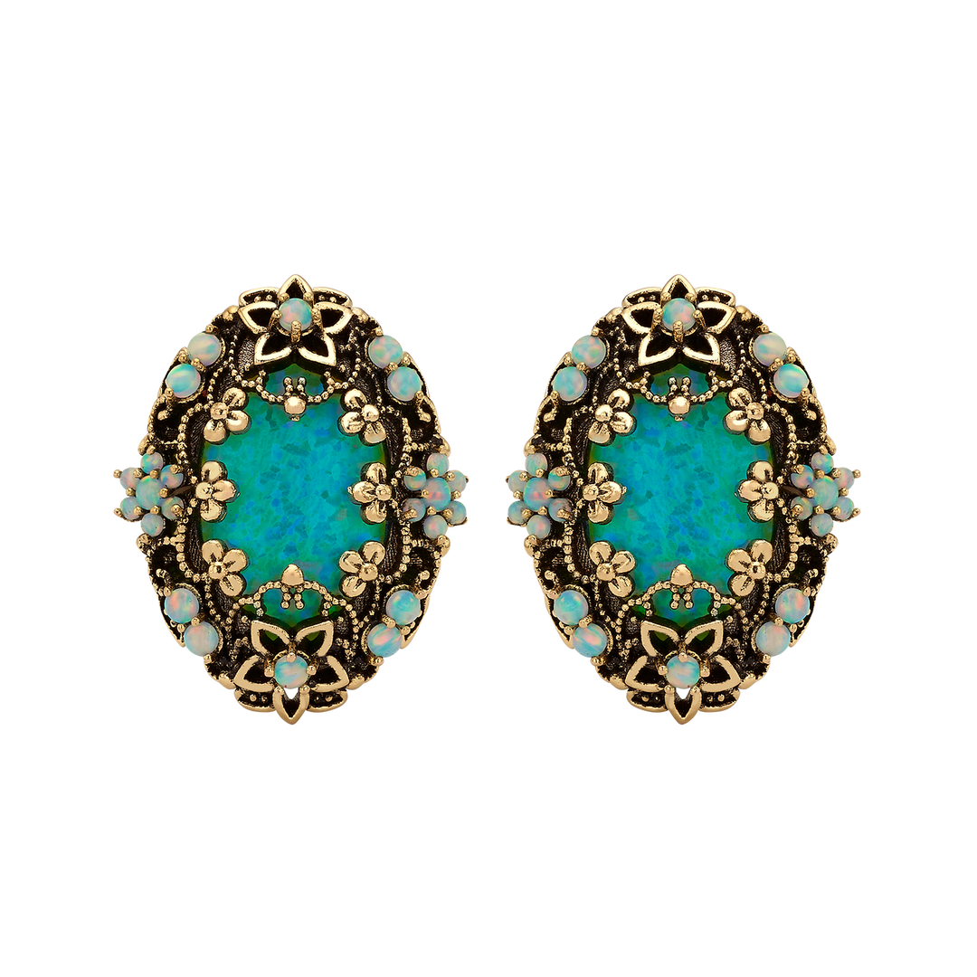 18K Gold Plated Oval Drop Earring with Heritage Synthetic Opal