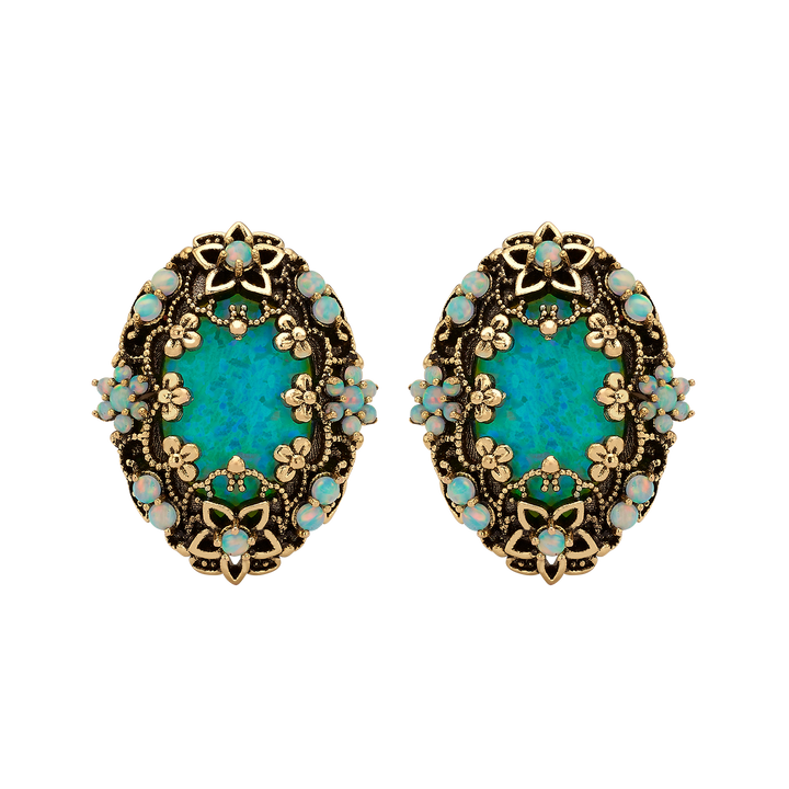 18K Gold Plated Oval Drop Earring with Heritage Synthetic Opal