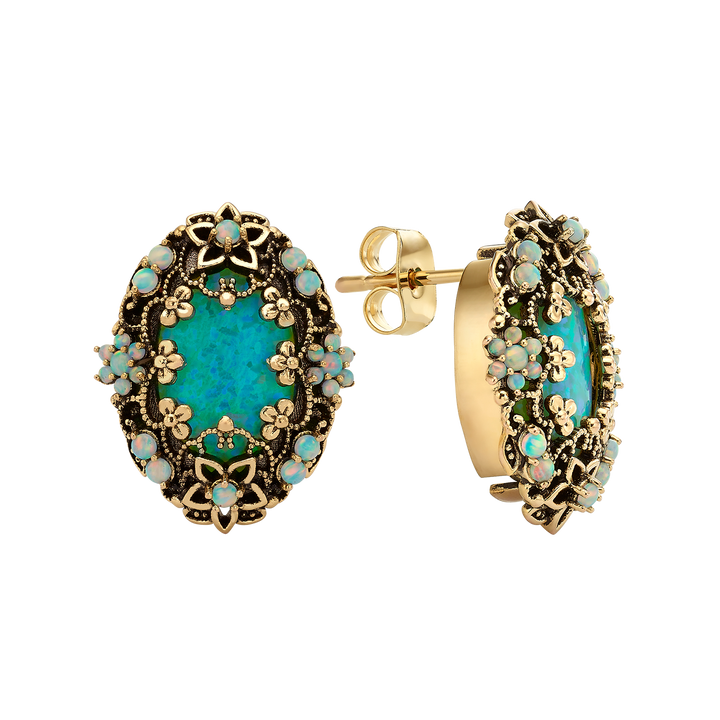 18K Gold Plated Oval Drop Earring with Heritage Synthetic Opal