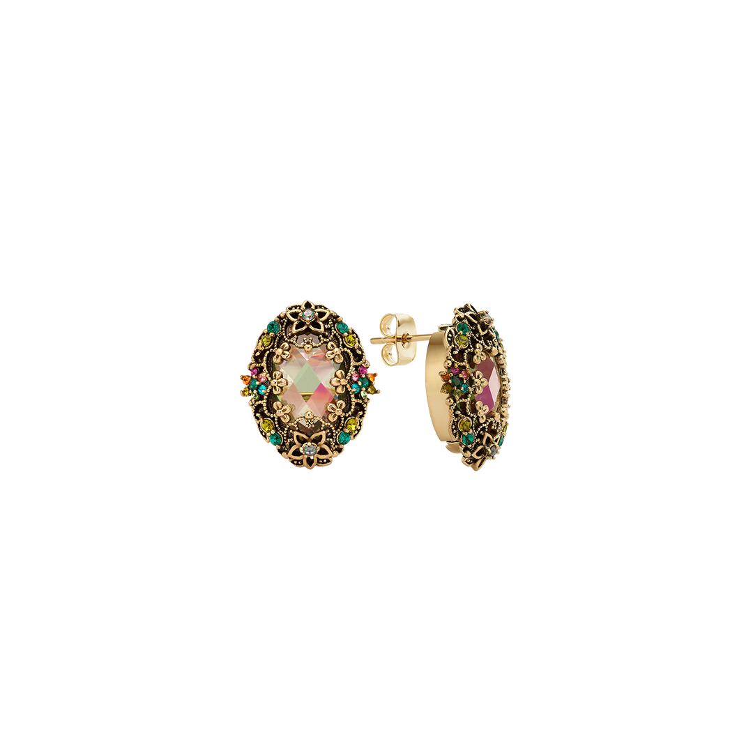 18K Gold Plated Drop Oval Earring with Colorful Zirconia - Heritage