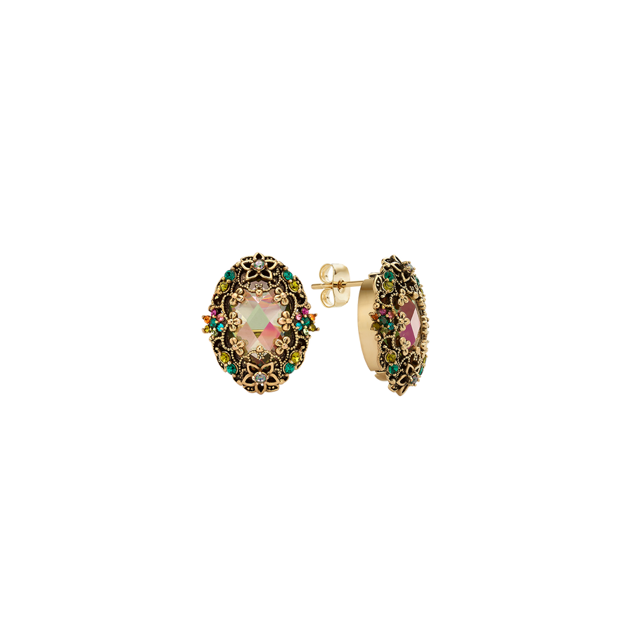 18K Gold Plated Drop Oval Earring with Colorful Zirconia - Heritage