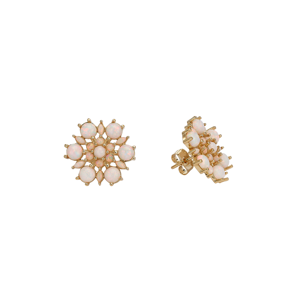 24K Gold Plated Flower Stud Earrings with White Lab Opal - Heritage