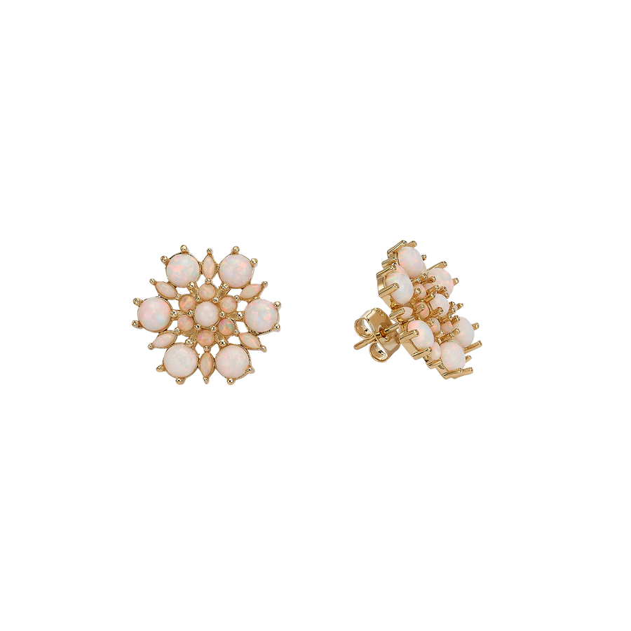 24K Gold Plated Flower Stud Earrings with White Lab Opal - Heritage
