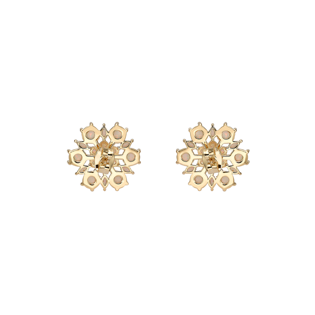 24K Gold Plated Flower Stud Earrings with White Lab Opal - Heritage - 5