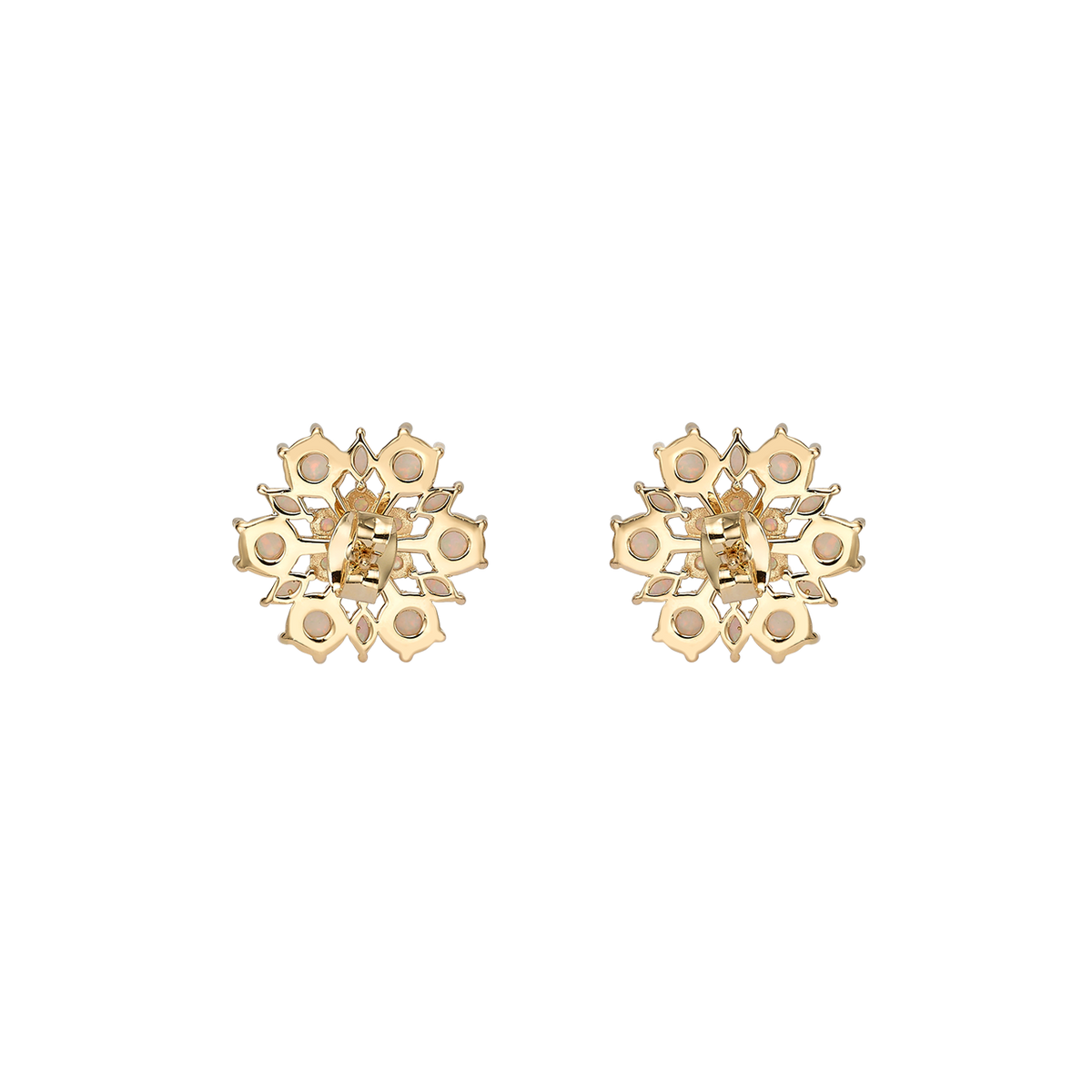 24K Gold Plated Flower Stud Earrings with White Lab Opal - Heritage - 5