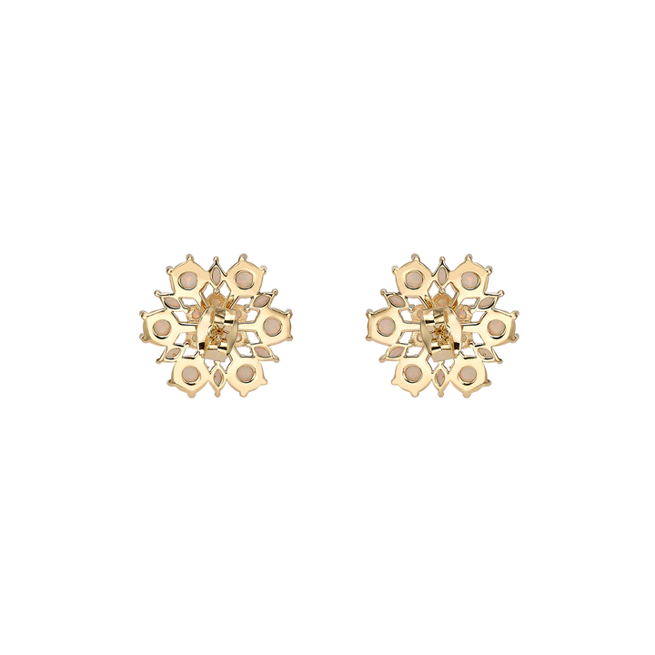 24K Gold Plated Flower Stud Earrings with White Lab Opal - Heritage - 5