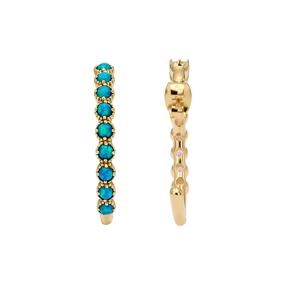 18K Gold Plated Hoop Earrings with Turquoise Lab-Created Opal - Botanic - 2