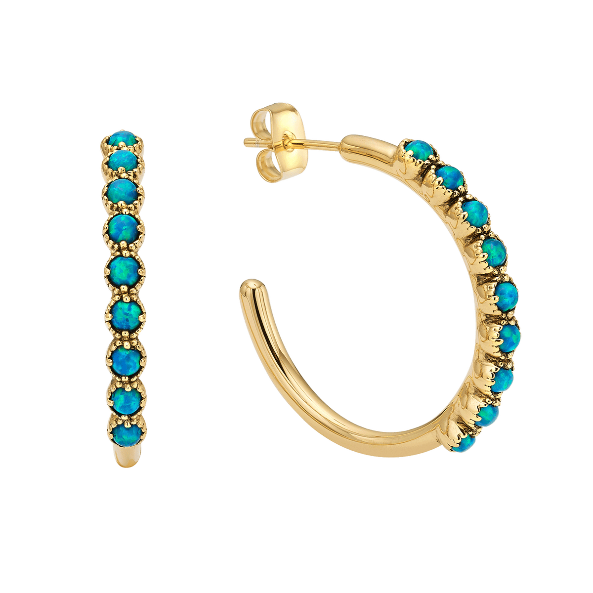 18K Gold Plated Hoop Earrings with Turquoise Lab-Created Opal - Botanic