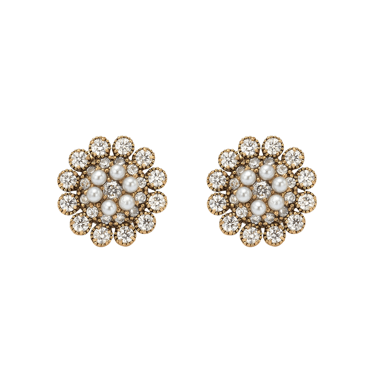 18K Vintage Gold Plated Flower Earrings with Clear Crystal - Élite