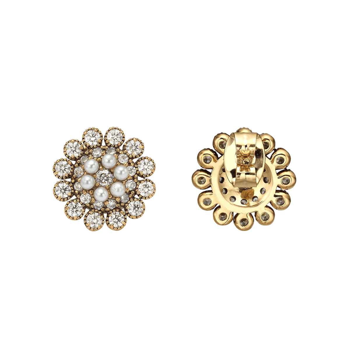 18K Vintage Gold Plated Flower Earrings with Clear Crystal - Élite - 4