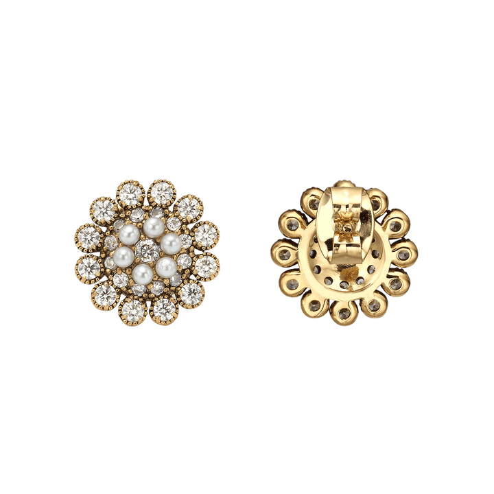 18K Vintage Gold Plated Flower Earrings with Clear Crystal - Élite - 4