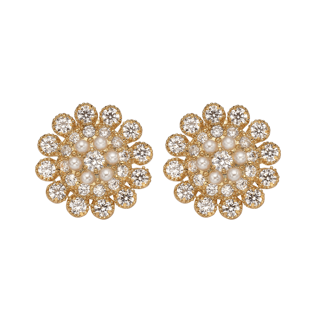 18K Gold Plated Flower Earrings with Clear Crystal - Élite