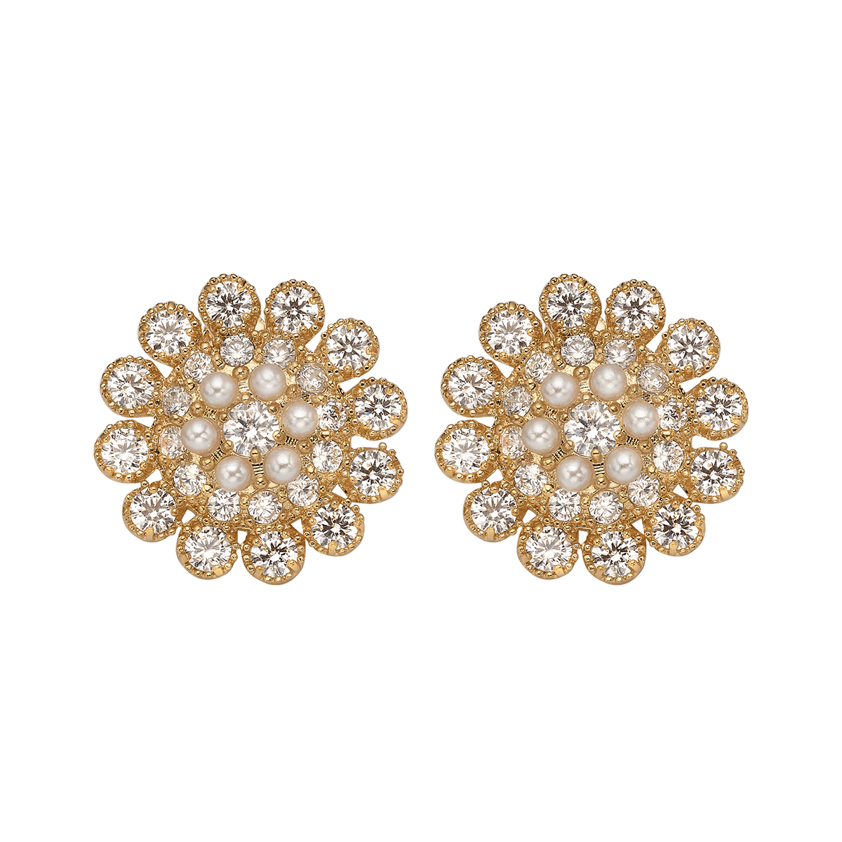 18K Gold Plated Flower Earrings with Clear Crystal - Élite