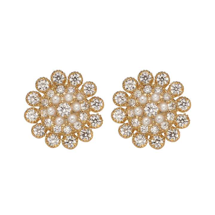 18K Gold Plated Flower Earrings with Clear Crystal - Élite