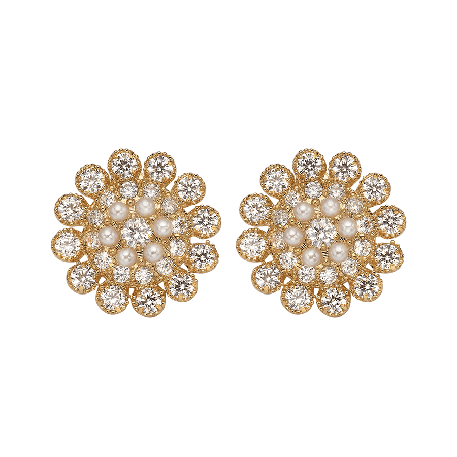 18K Gold Plated Flower Earrings with Clear Crystal - Élite