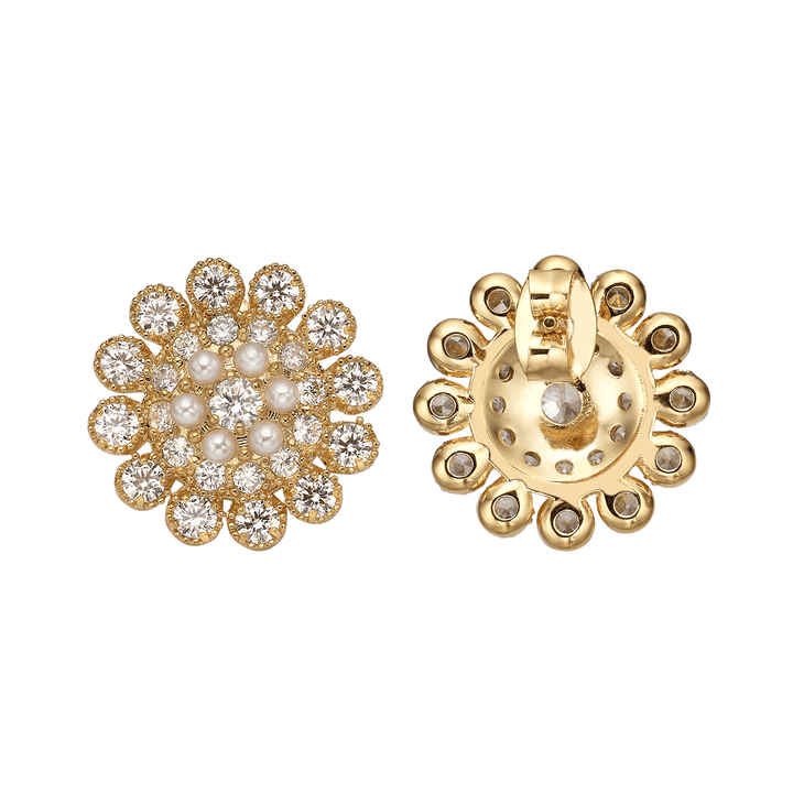 18K Gold Plated Flower Earrings with Clear Crystal - Élite - 4