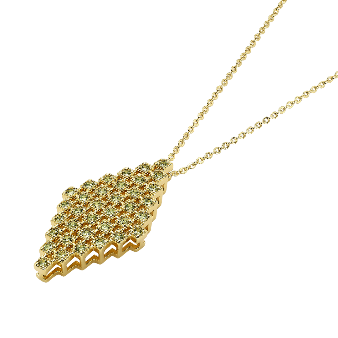 18K Gold Plated Necklace with Diamond-Shape Pendant &amp; Clear Zirconia - Volver - 2