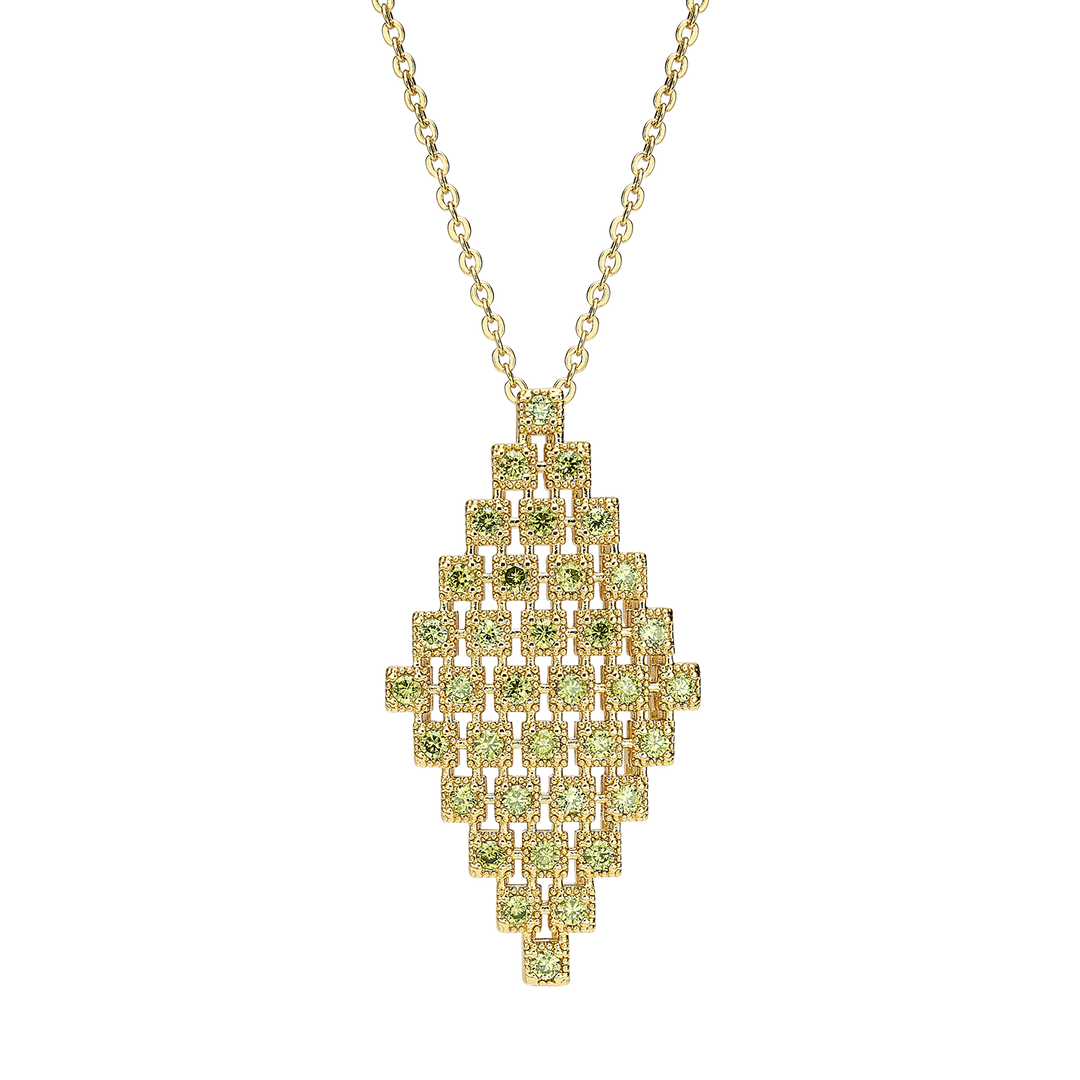 18K Gold Plated Necklace with Diamond-Shape Pendant & Clear Zirconia - Volver