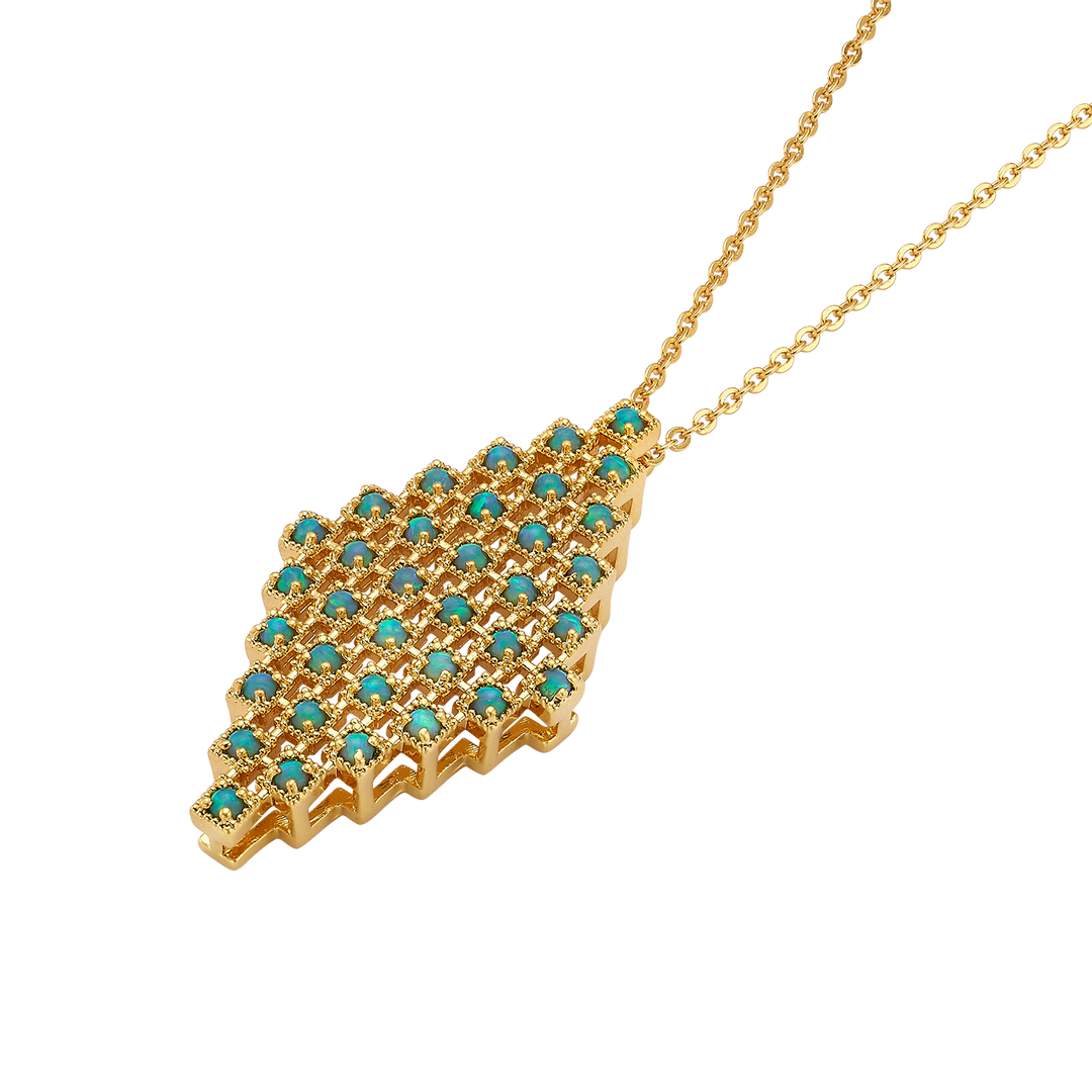 18K Vintage Gold Plated Necklace with Synthetic Opal Pendant - Volver - 3