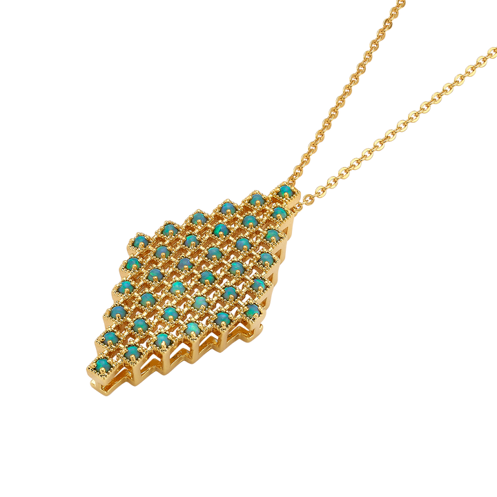 18K Vintage Gold Plated Necklace with Synthetic Opal Pendant - Volver - 3