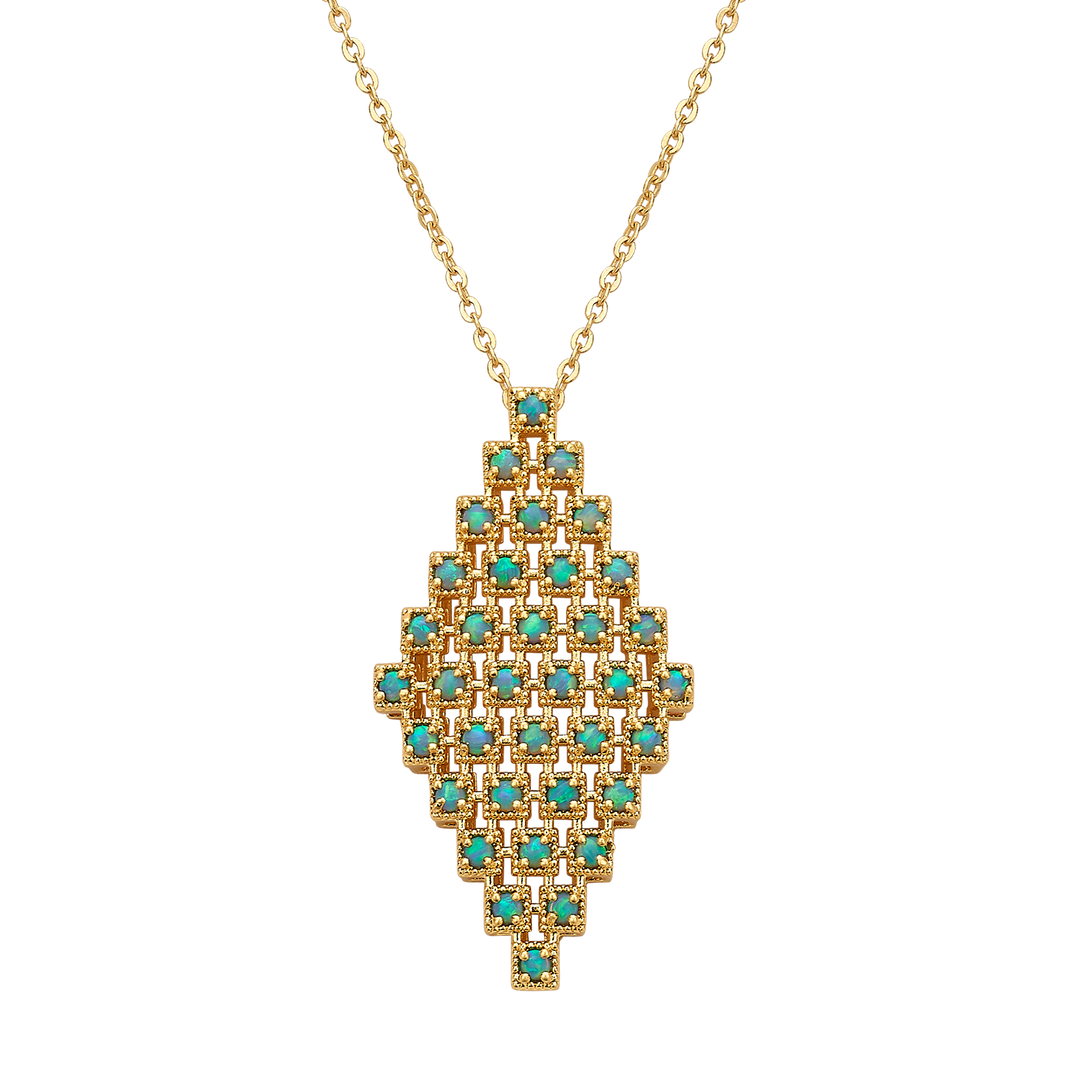18K Vintage Gold Plated Necklace with Synthetic Opal Pendant - Volver