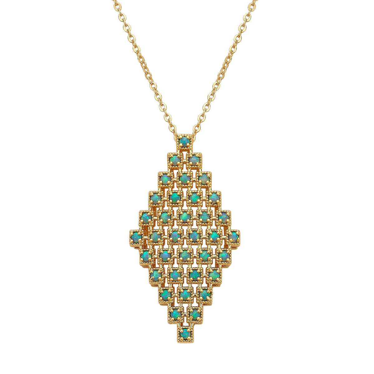 18K Vintage Gold Plated Necklace with Synthetic Opal Pendant - Volver