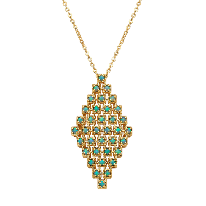 18K Vintage Gold Plated Necklace with Synthetic Opal Pendant - Volver