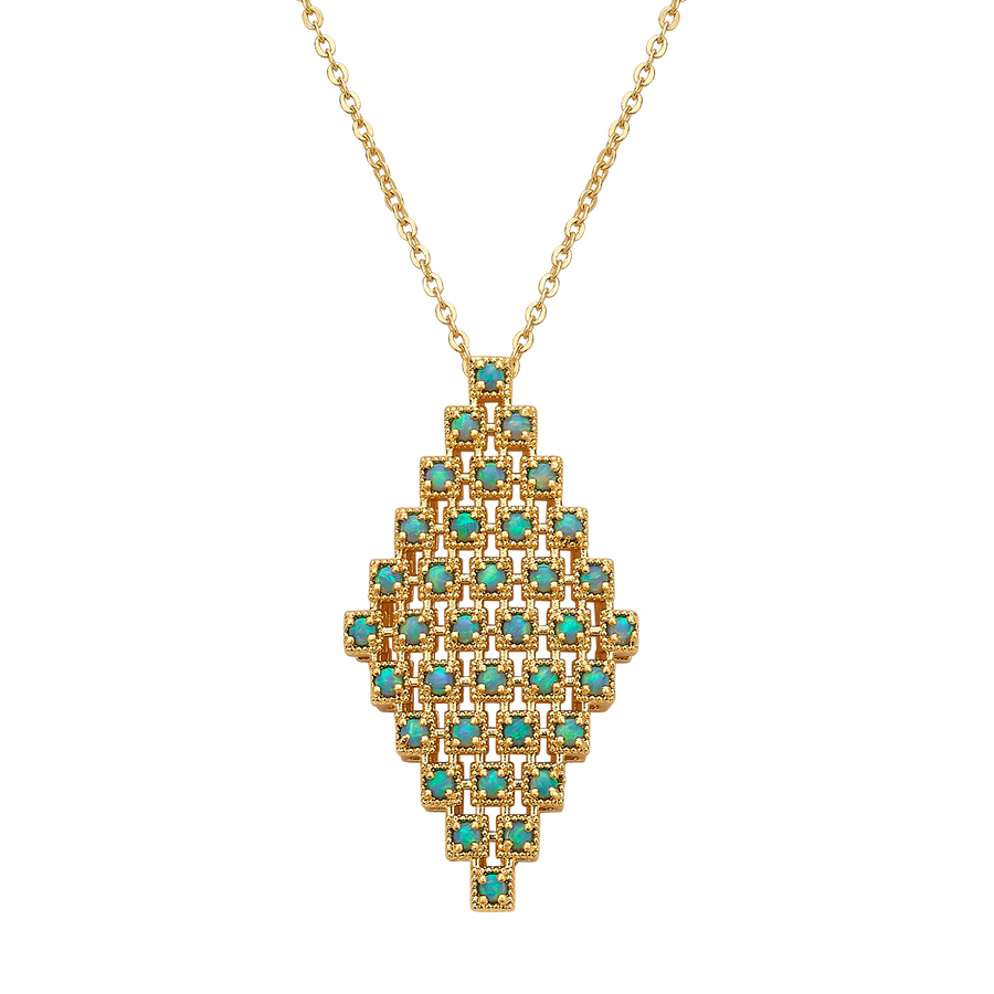 18K Vintage Gold Plated Necklace with Synthetic Opal Pendant - Volver