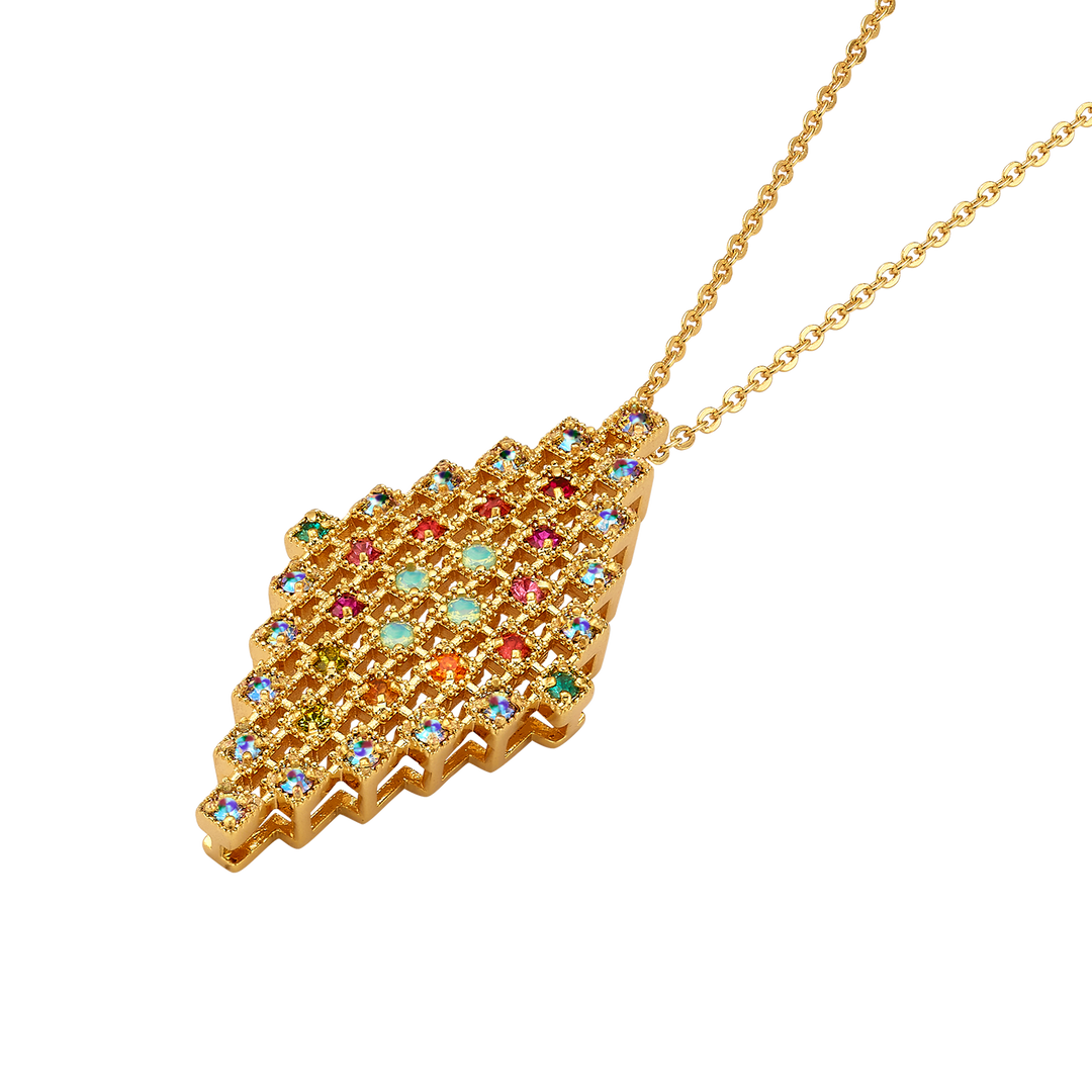 18K Gold Plated Necklace with Diamond-Shape Pendant &amp; Multicolor Zirconia - Volver - 3