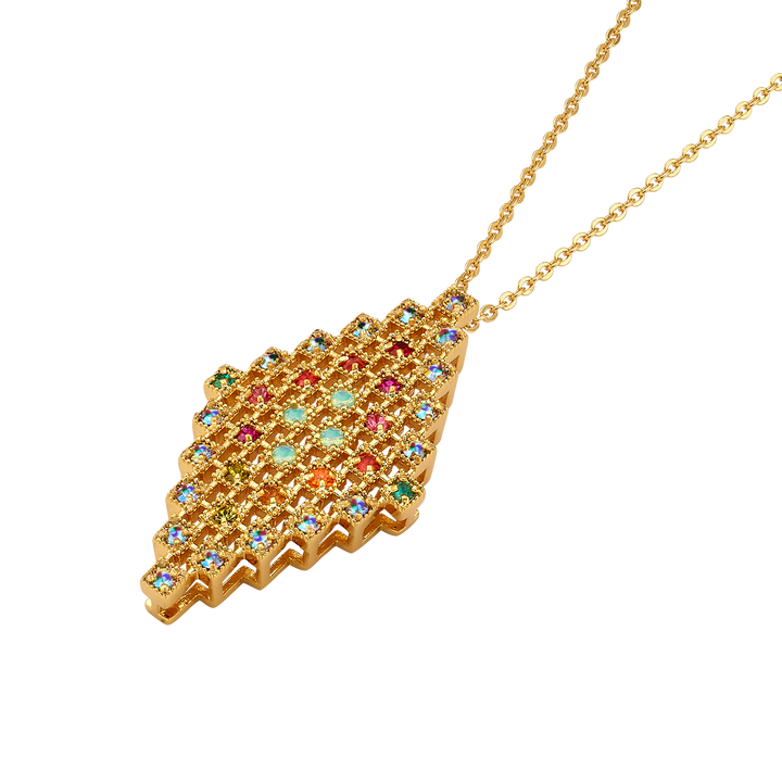 18K Gold Plated Necklace with Diamond-Shape Pendant &amp; Multicolor Zirconia - Volver - 3