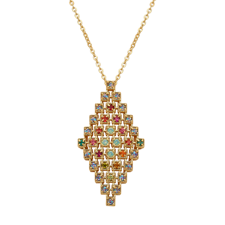 18K Gold Plated Necklace with Diamond-Shape Pendant &amp; Multicolor Zirconia - Volver