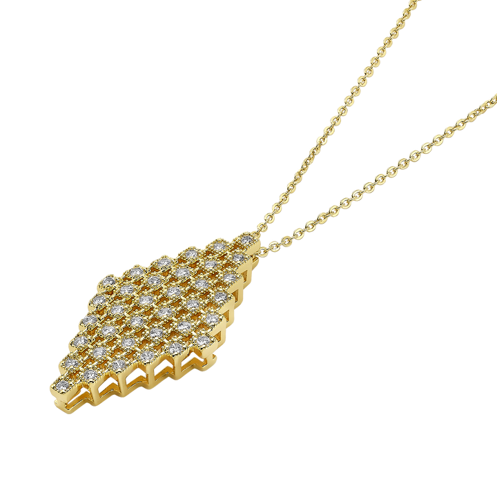 18K Gold Plated Necklace with Diamond-Shape Pendant &amp; Clear Zirconia - Volver - 2