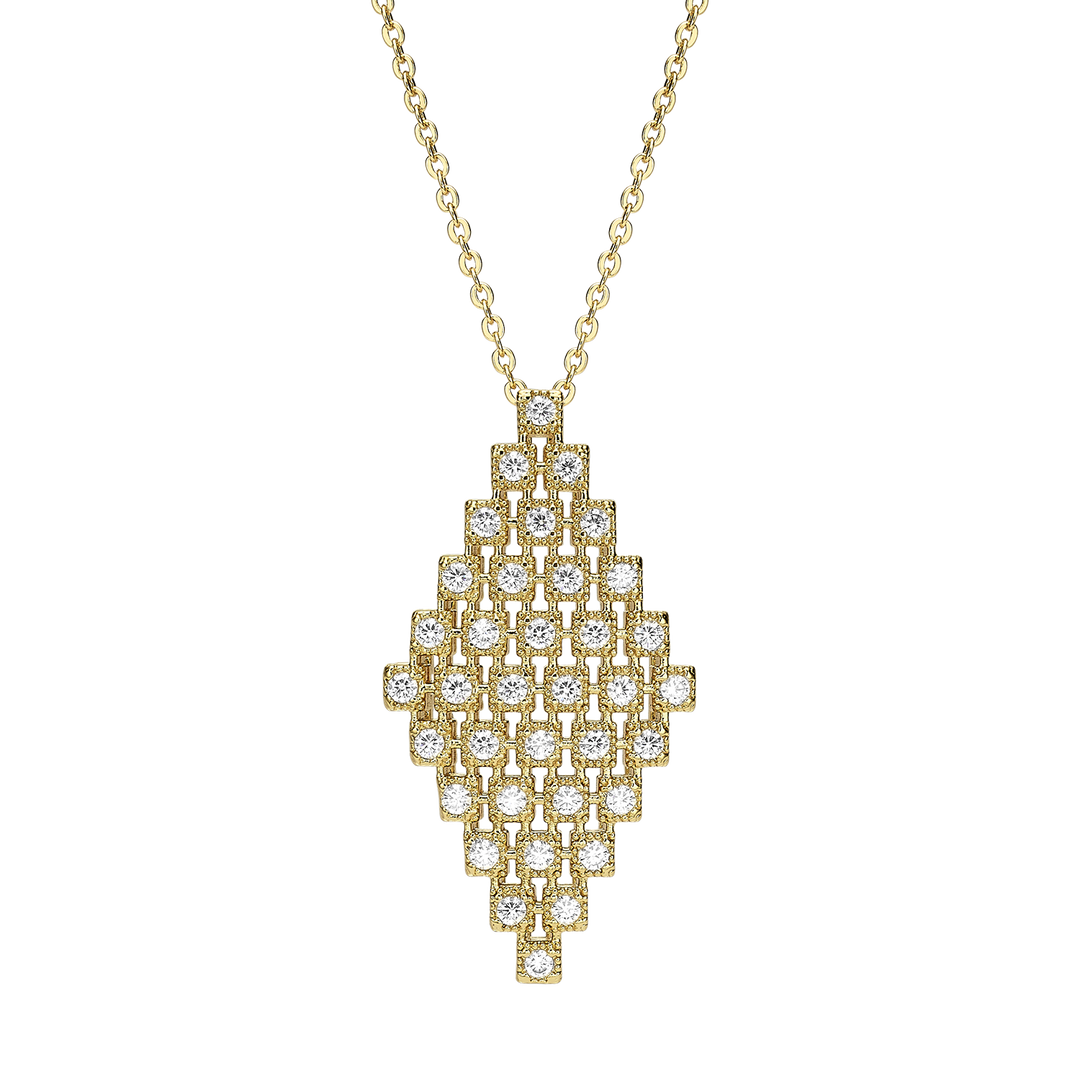 18K Gold Plated Necklace with Diamond-Shape Pendant & Clear Zirconia - Volver