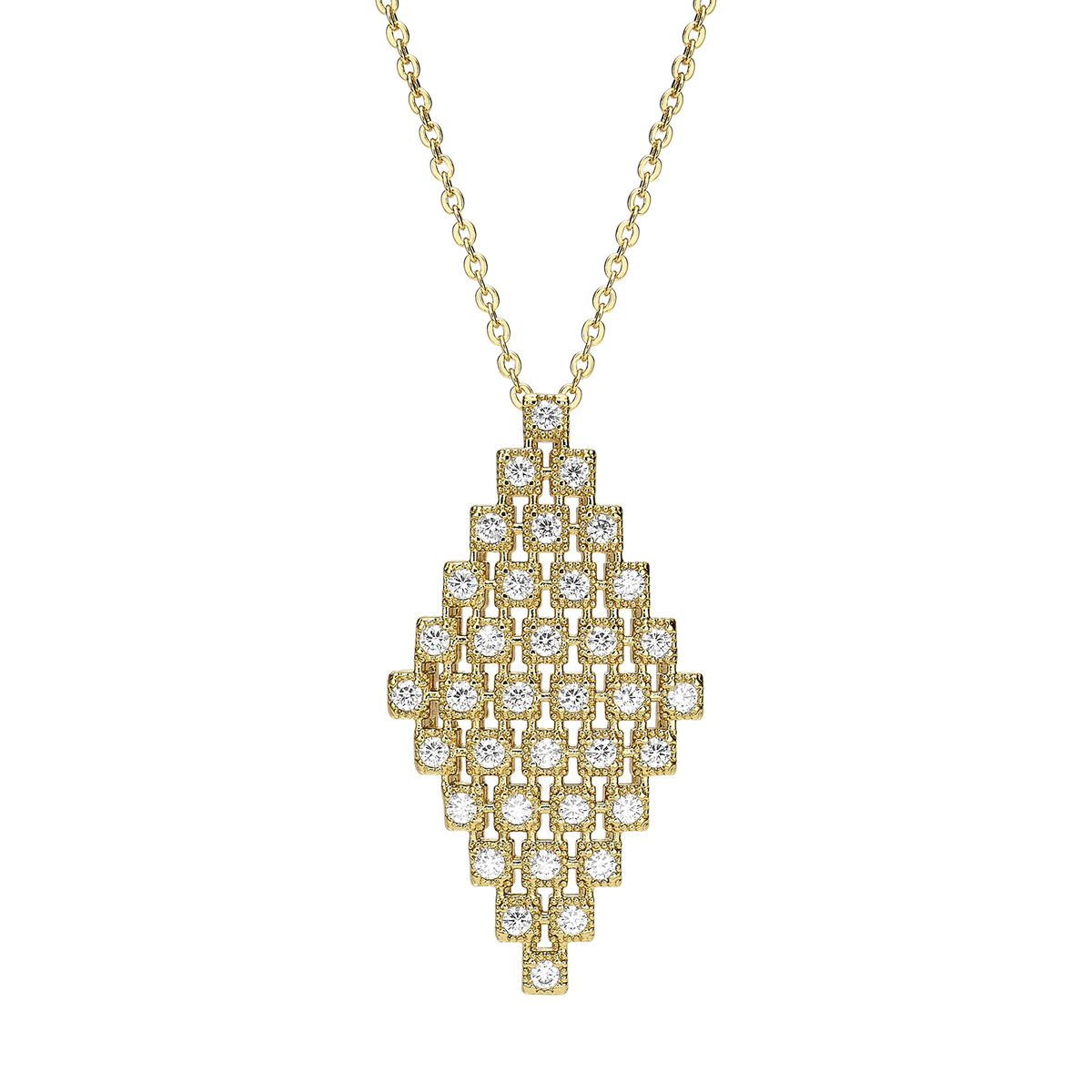 18K Gold Plated Necklace with Diamond-Shape Pendant & Clear Zirconia - Volver