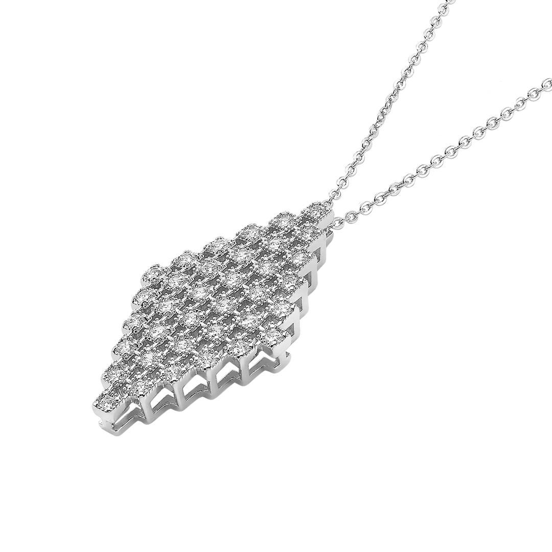 Rhodium Plated Necklace with Diamond-Shape Pendant &amp; Swarovski - Volver - 2