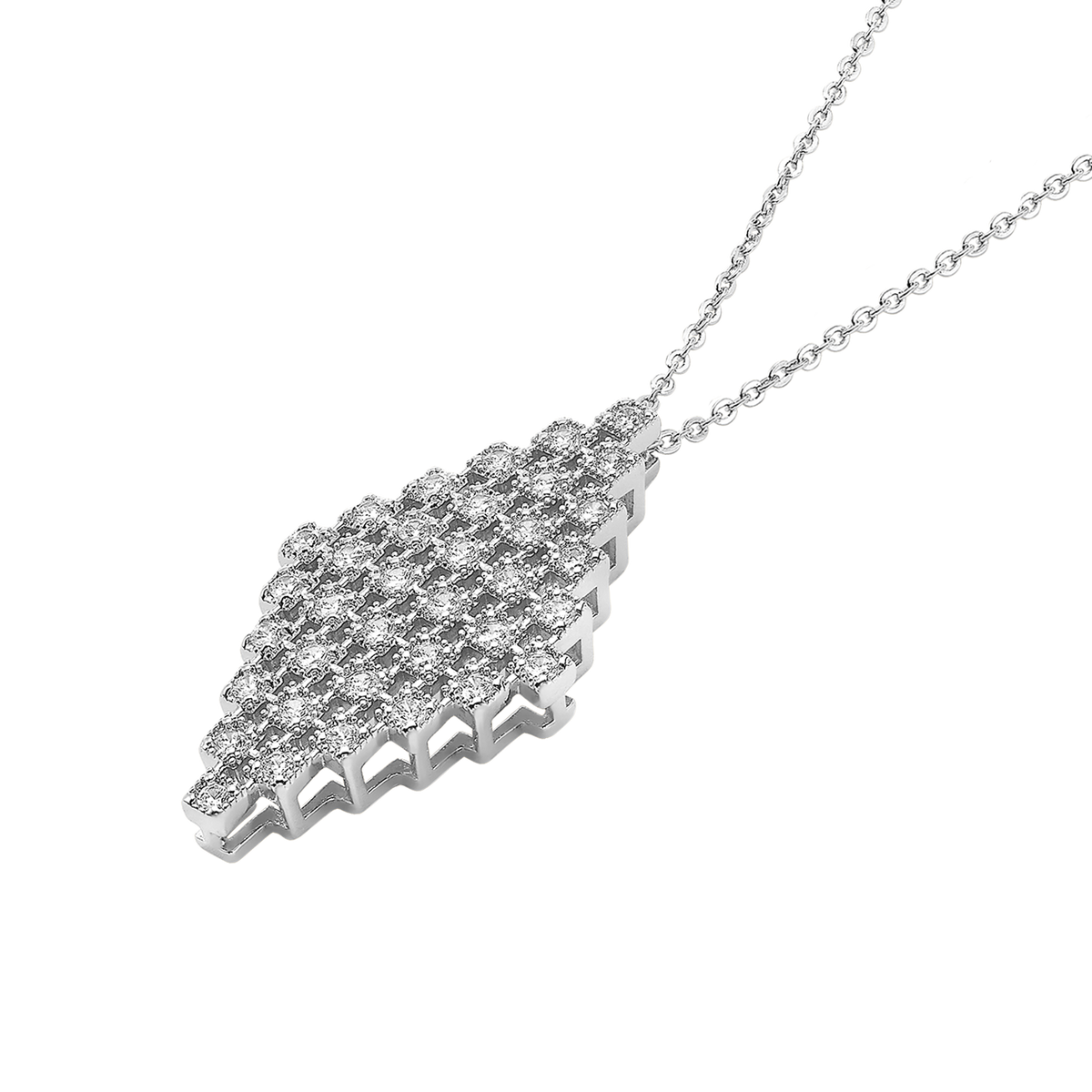 Rhodium Plated Necklace with Diamond-Shape Pendant & Swarovski - Volver - 2