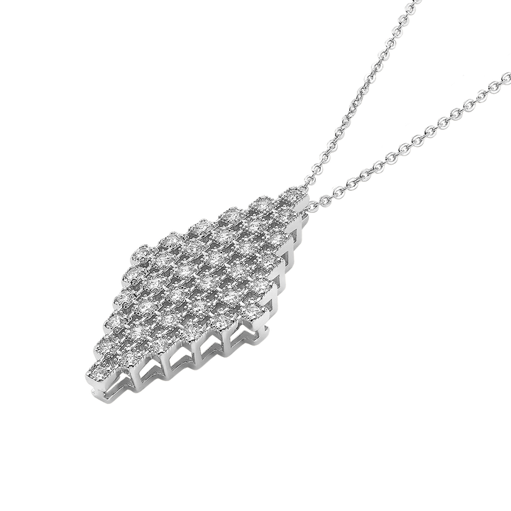 Rhodium Plated Necklace with Diamond-Shape Pendant &amp; Swarovski - Volver - 2