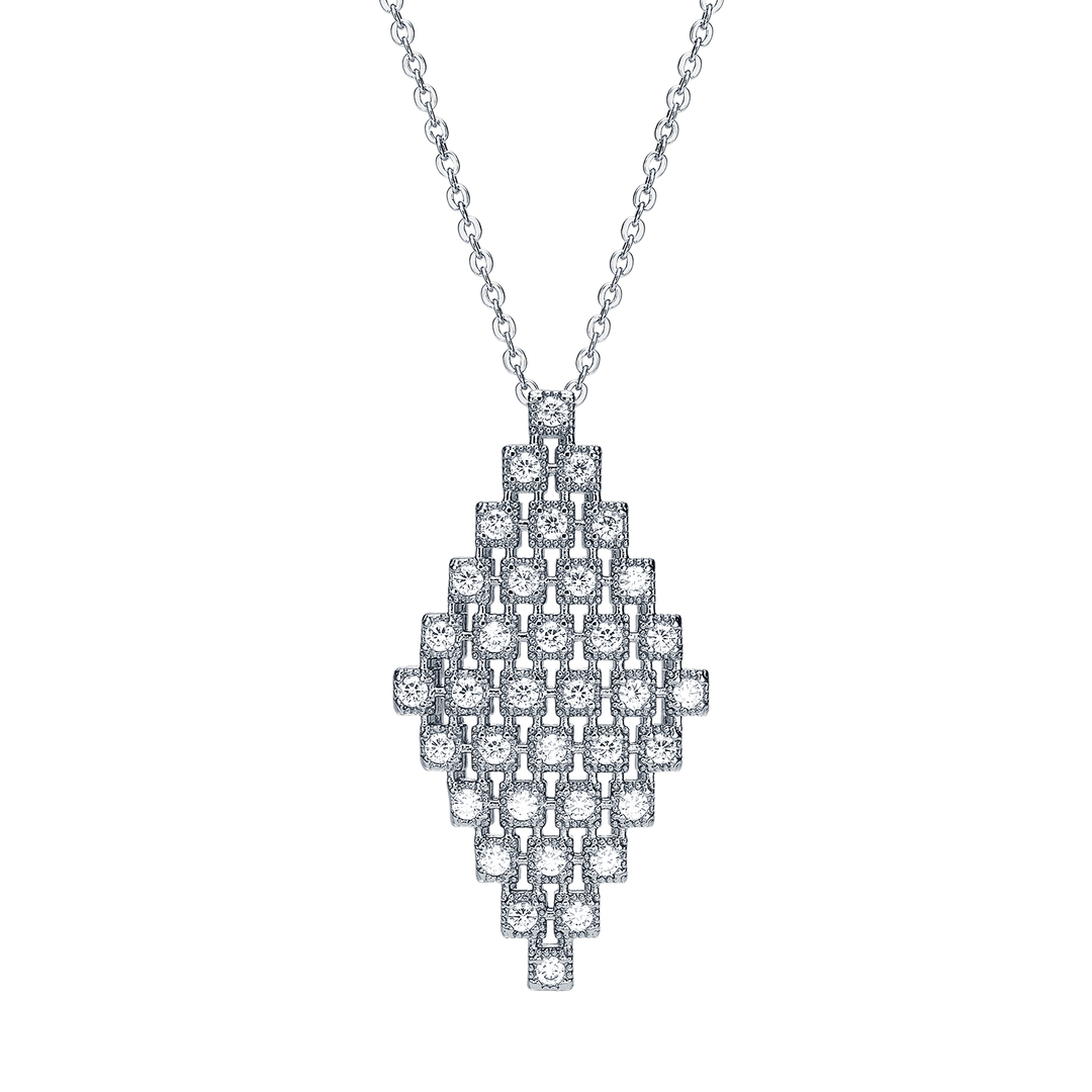 Rhodium Plated Necklace with Diamond-Shape Pendant & Swarovski - Volver