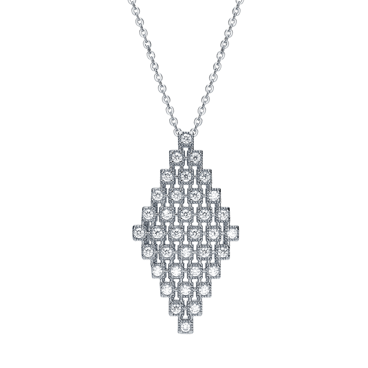 Rhodium Plated Necklace with Diamond-Shape Pendant &amp; Swarovski - Volver