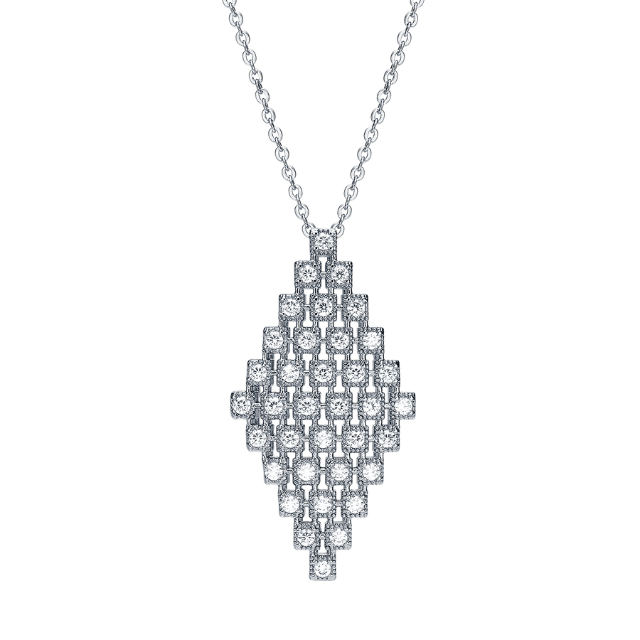 Rhodium Plated Necklace with Diamond-Shape Pendant & Swarovski - Volver