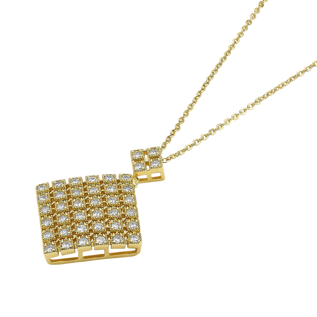 18K Gold Plated Necklace with Diamond-Shape Pendant &amp; Clear Zirconia - Volver - 3