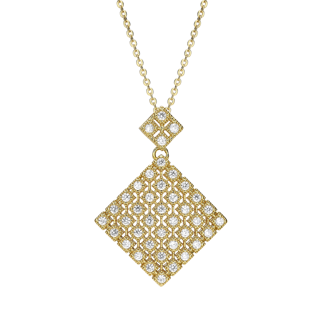 18K Gold Plated Necklace with Diamond-Shape Pendant & Clear Zirconia - Volver