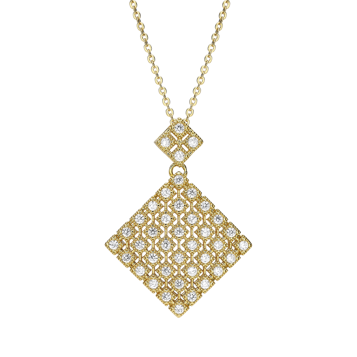 18K Gold Plated Necklace with Diamond-Shape Pendant & Clear Zirconia - Volver