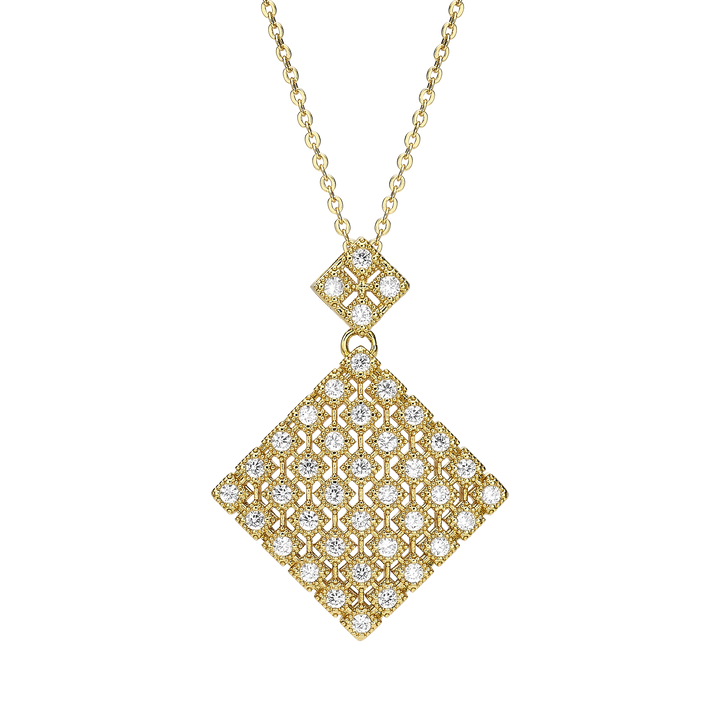 18K Gold Plated Necklace with Diamond-Shape Pendant &amp; Clear Zirconia - Volver