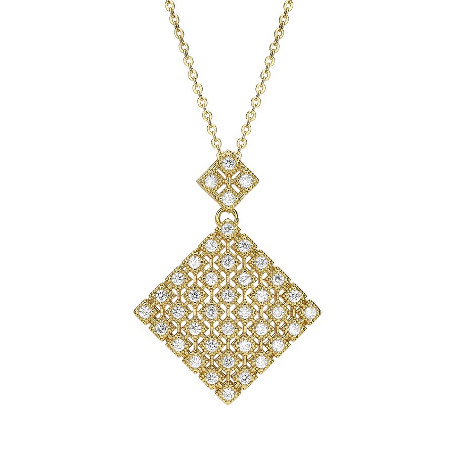 18K Gold Plated Necklace with Diamond-Shape Pendant & Clear Zirconia - Volver