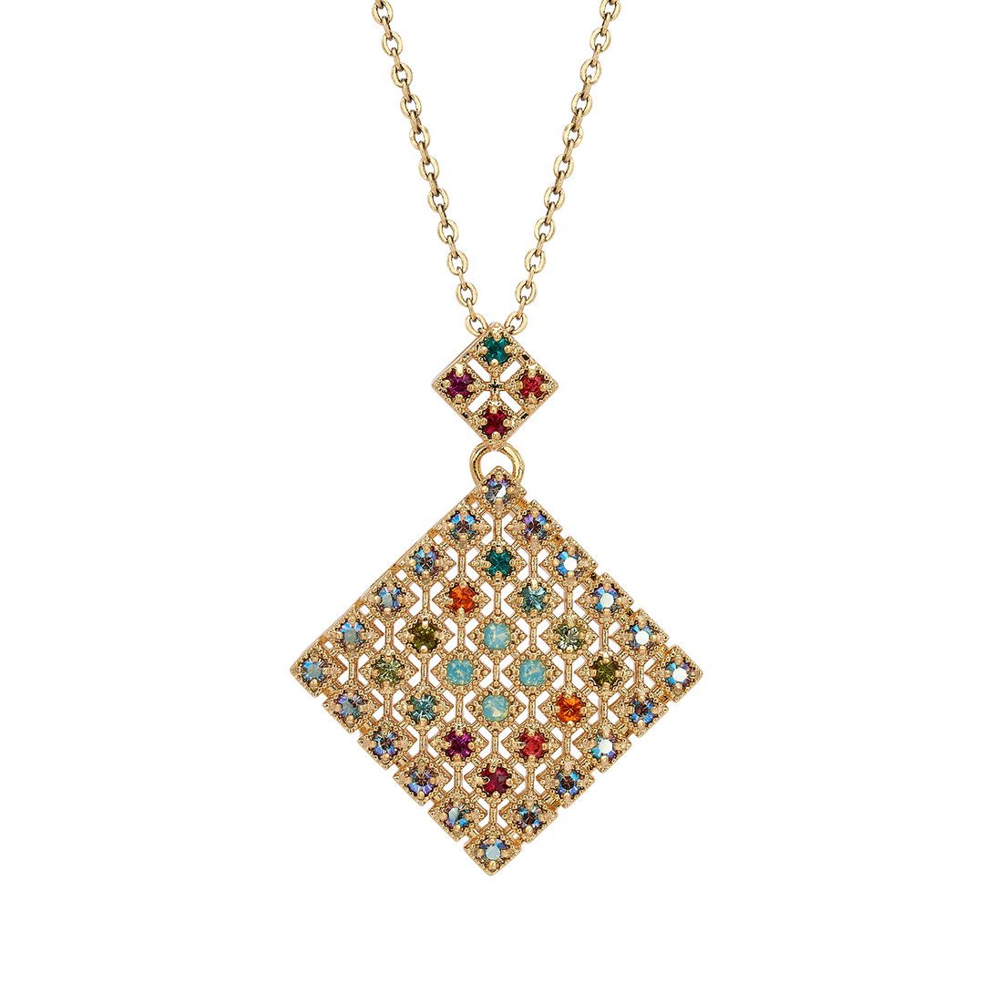 18K Vintage Gold Plated Necklace with Diamond-Shape Pendant & Zirconia - Volver