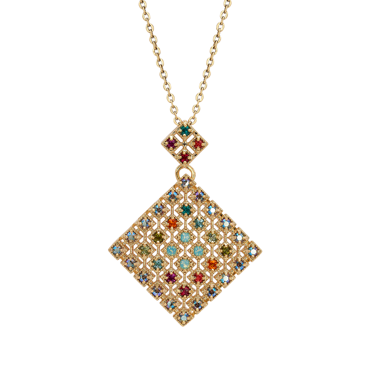 18K Vintage Gold Plated Necklace with Diamond-Shape Pendant &amp; Zirconia - Volver