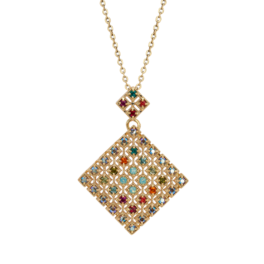 18K Vintage Gold Plated Necklace with Diamond-Shape Pendant & Zirconia - Volver